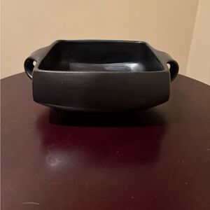 Black Ceramic type Square Bowl with handles Very Unique 8” sq 3.5” high